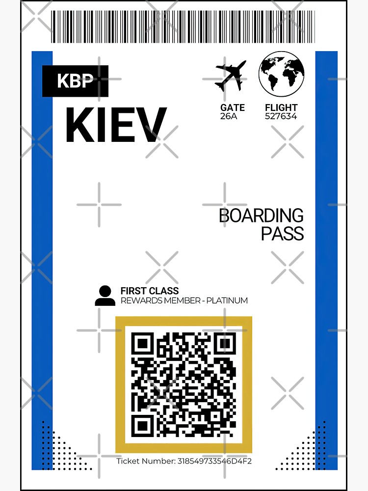 "KBP, Kiev, Ukraine Flight Boarding Pass Travel Ticket" Sticker for