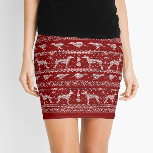 Ugly Christmas sweater dog edition - Greyhound/Whippet/Italian Greyhound red Mini Skirt