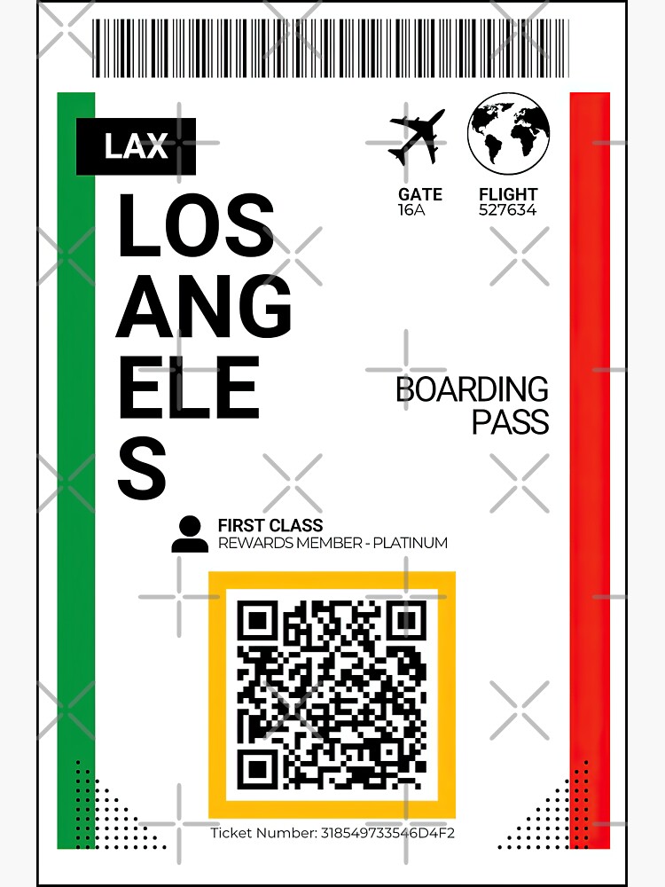 "LAX, Los Angeles, USA Flight Boarding Pass Travel Ticket" Sticker