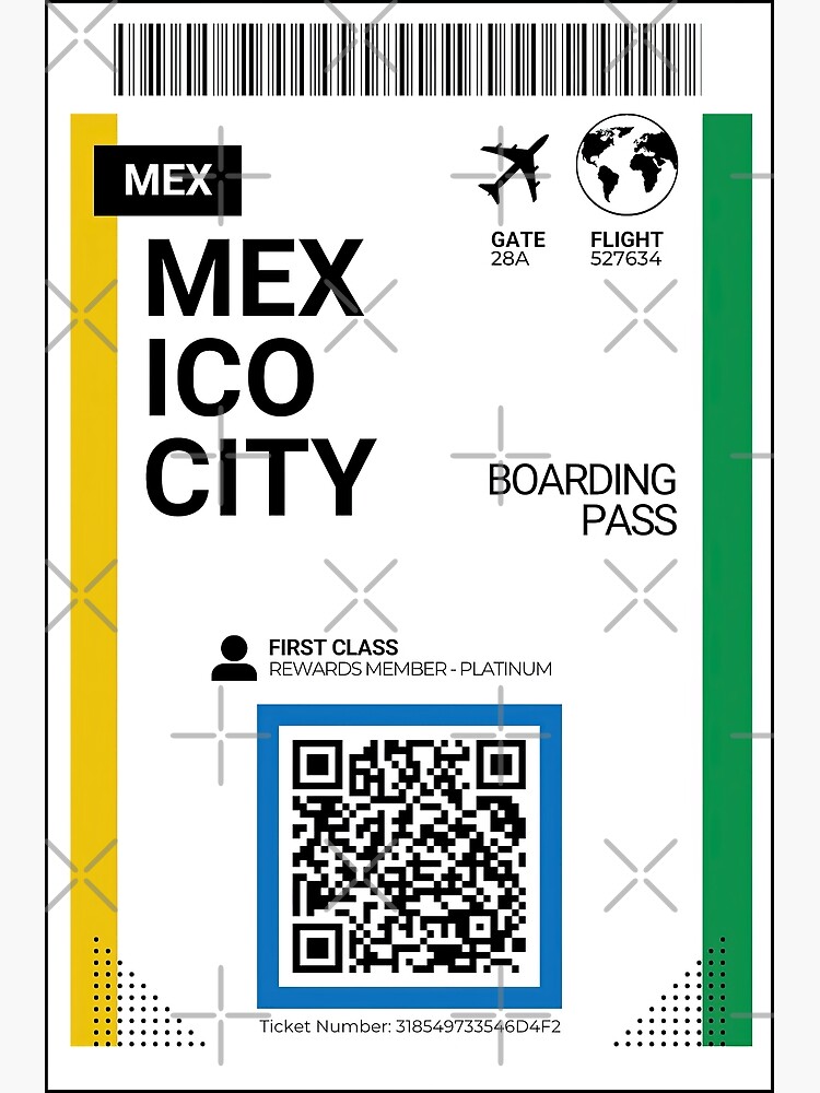 "MEX, Mexico City, Mexico Flight Boarding Pass Travel Ticket" Poster