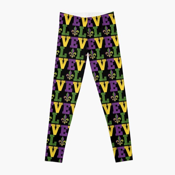 Adult Mardi Gras Purple, Green, Gold Fleur De Lis Leggings