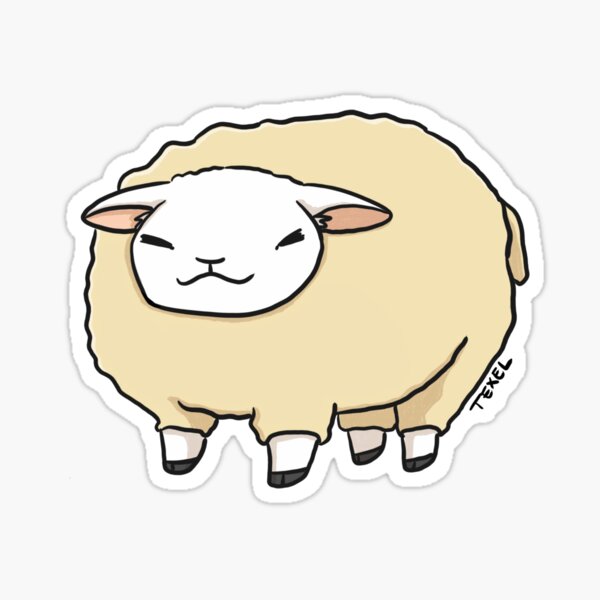 a detailed anime drawing of a white sheep with red markings on its body,  large curled horns, and red eyes wandering through a meadow by itself -  SeaArt AI