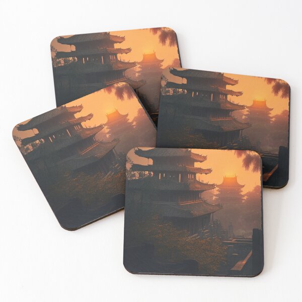 Item preview, Ancient japanese palace courtyard at sunset illustration designed and sold by RK - Shop.