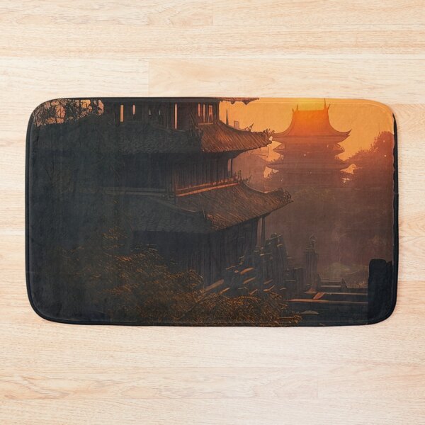 Item preview, Ancient japanese palace courtyard at sunset illustration designed and sold by RK - Shop.