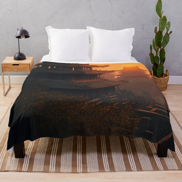 Item preview, Ancient japanese palace courtyard at sunset illustration designed and sold by RK - Shop.