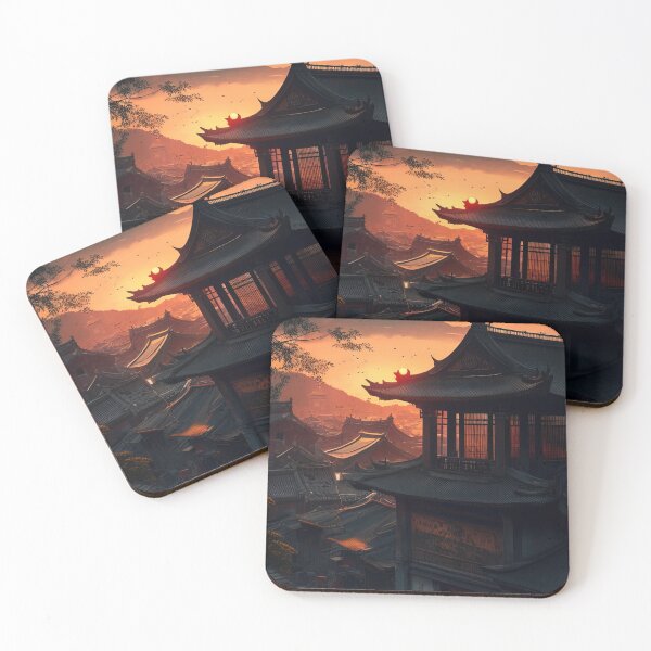 Item preview, Old Japanese abandoned city at sunset illustration designed and sold by RK - Shop.