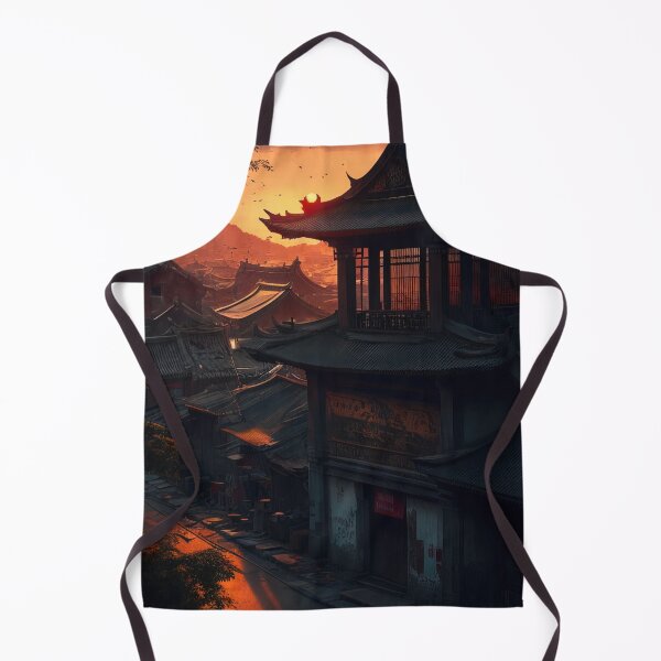 Item preview, Old Japanese abandoned city at sunset illustration designed and sold by RK - Shop.