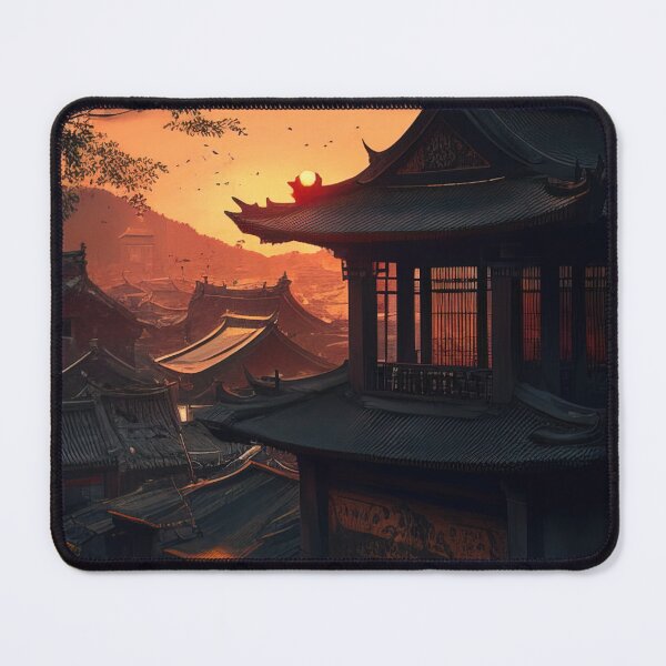 Item preview, Old Japanese abandoned city at sunset illustration designed and sold by RK - Shop.