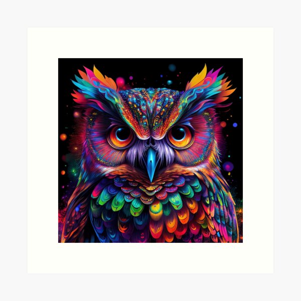 Night Owl's Neon Dreams | Psychedelic Art Art Print