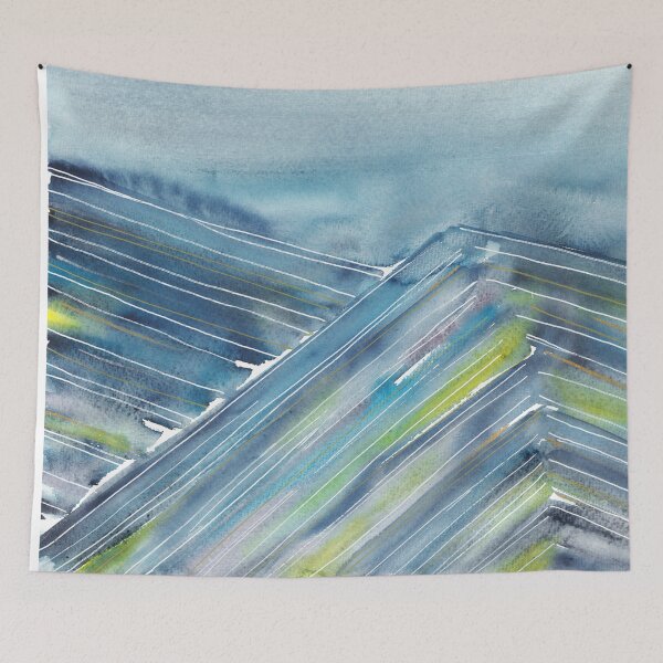 Item preview, Beautiful nature landscape, blue watercolor abstract, mountain designed and sold by anaozzart.