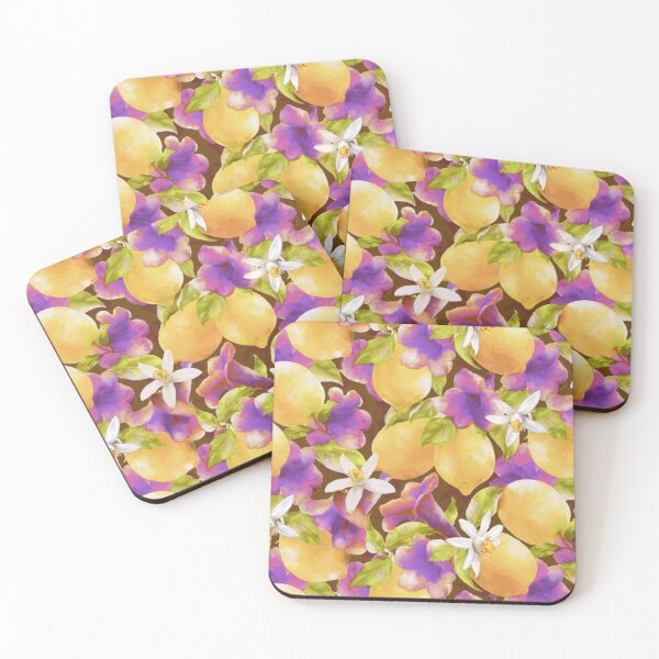 Item preview, Lemons Blossoms and Pink Purple Trumpet Flowers Seamless Pattern Design  designed and sold by Tina Veenstra.