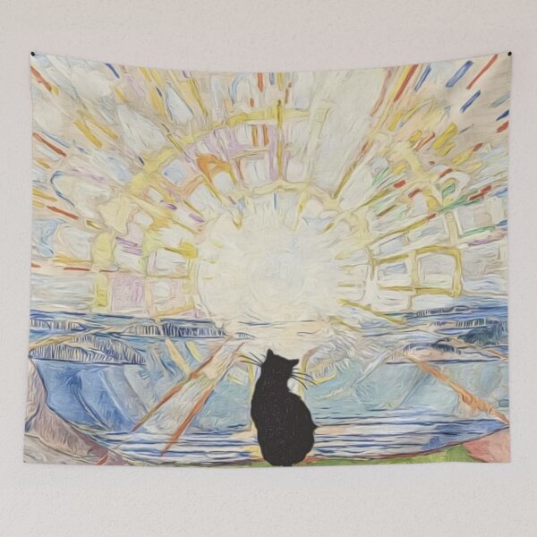 Item preview, Edvard Munch's Solenintro With Cat Silhouette designed and sold by HappyLifeCreate.