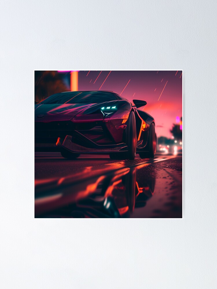 Cyberpunk Outrun Futuristic City Automobile Car A I Artwork Poster