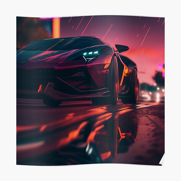 Cyberpunk Outrun Futuristic City Automobile Car A I Artwork Poster