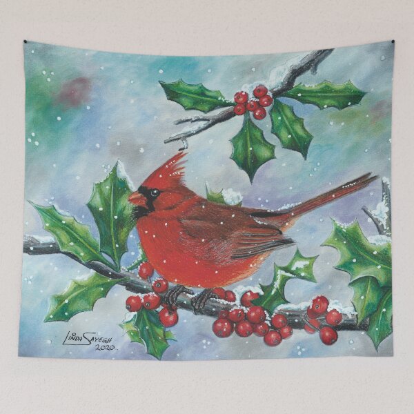 Item preview, Cardinal in the holly designed and sold by LindaSayeghArt.