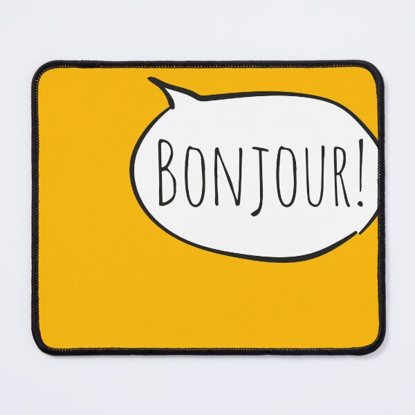 Item preview, Cheerful BONJOUR! with white speech bubble on yellow (Français / French) designed and sold by Ofeefee.