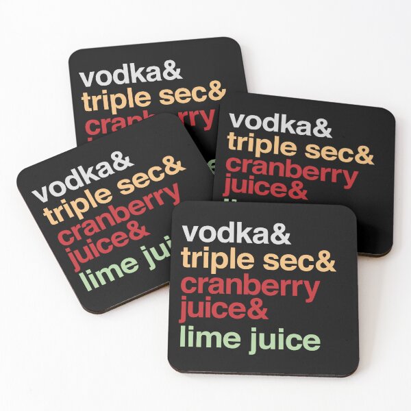 Item preview, Deconstructed Cosmopolitan: vodka & triple sec & cranberry juice & lime juice (list of cocktail ingredients in true-to-life colors) designed and sold by Ofeefee.