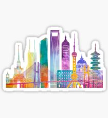 Shanghai landmarks watercolor poster Sticker