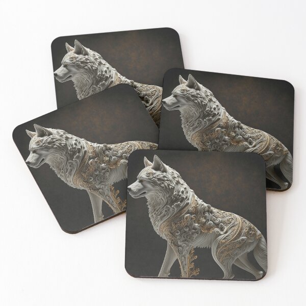 Item preview, Marble and Gold Wolf Statue designed and sold by GummywormDesign.