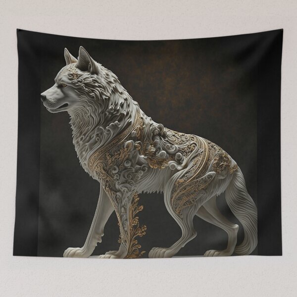 Item preview, Marble and Gold Wolf Statue designed and sold by GummywormDesign.