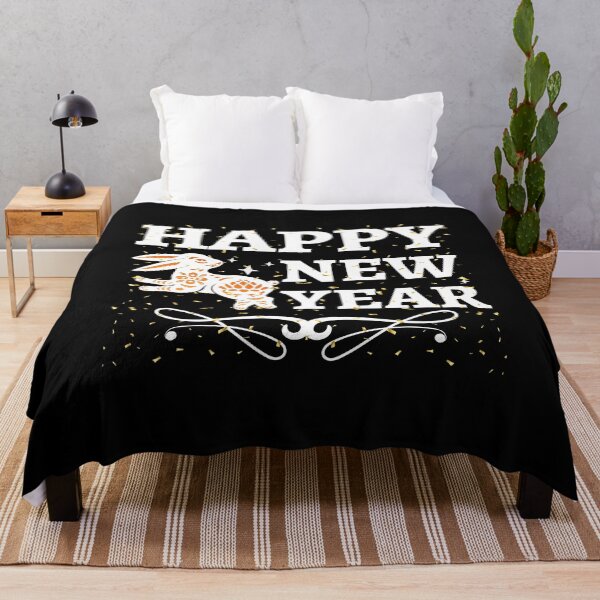 Item preview, Happy New Year white and gold rabbit, black desing designed and sold by GrafDot.