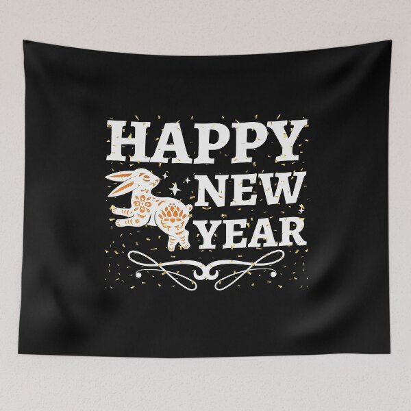 Item preview, Happy New Year white and gold rabbit, black desing designed and sold by GrafDot.
