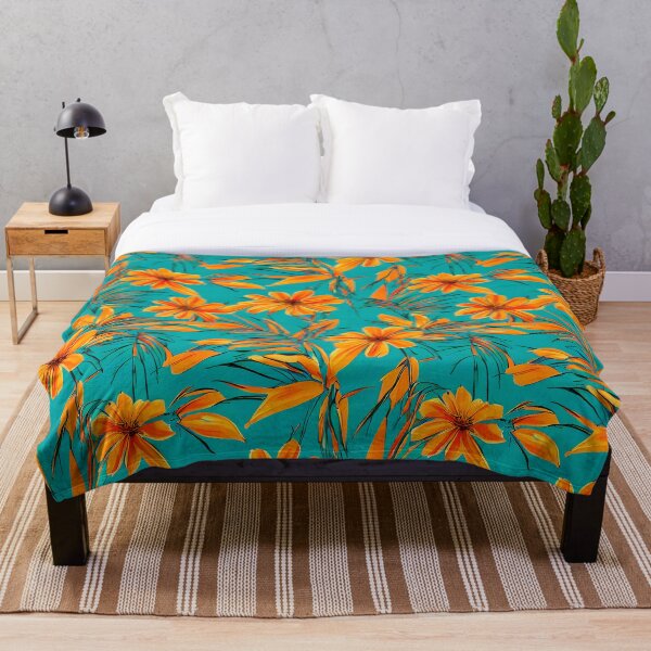 Item preview, Tropical Orange Flowers On Teal Background designed and sold by DancingBuddha.