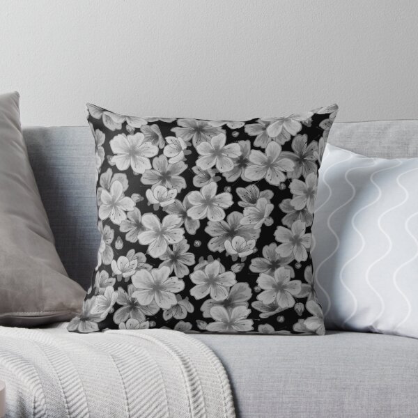 Beautiful Flower Illustration in Greyscale Throw Pillow