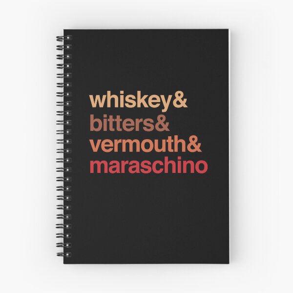 Item preview, Deconstructed Manhattan: whiskey & bitters & vermouth & maraschino (list of cocktail ingredients in true-to-life colors) designed and sold by Ofeefee.
