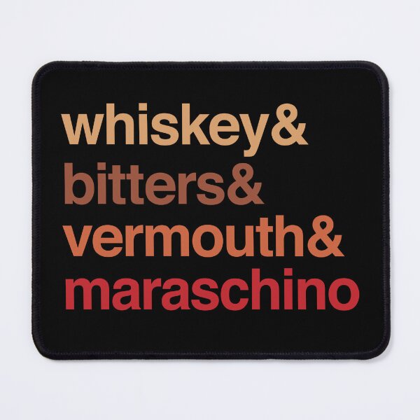 Item preview, Deconstructed Manhattan: whiskey & bitters & vermouth & maraschino (list of cocktail ingredients in true-to-life colors) designed and sold by Ofeefee.