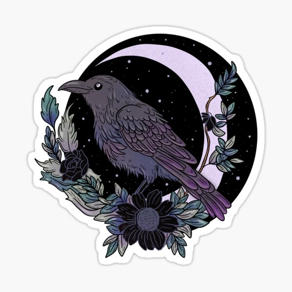 Moon and Crow Sticker