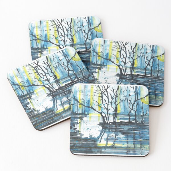 Item preview, Beautiful nature landscape, watercolor sunset, trees designed and sold by anaozzart.
