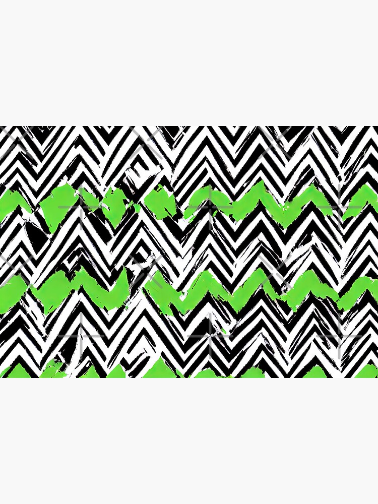 "Abstract black and white zig zag pattern with green blobs" Poster for