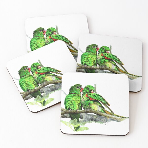 Item preview, Parakeet Parrots Love Birds Green Perch Tree Prune Groom Cute Illustration designed and sold by MaleyLikeMaybe.
