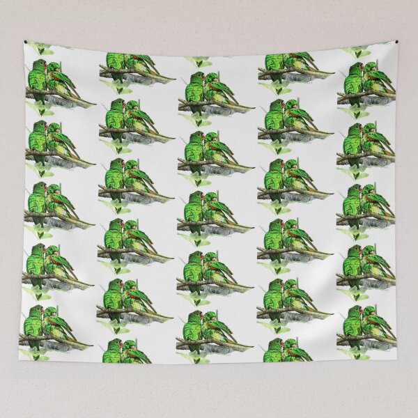 Item preview, Parakeet Parrots Love Birds Green Perch Tree Prune Groom Cute Illustration designed and sold by MaleyLikeMaybe.