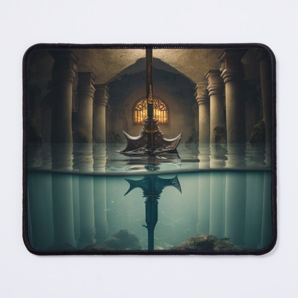 Item preview, Japanese samurai sword reflection on water in cathedral designed and sold by forwardthinker.