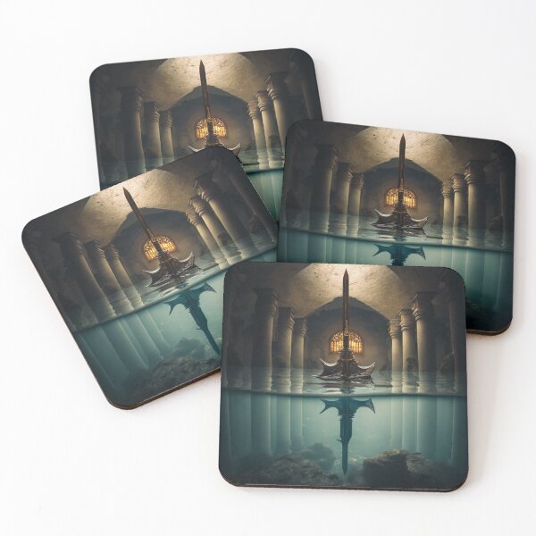 Item preview, Japanese samurai sword reflection on water in cathedral designed and sold by forwardthinker.