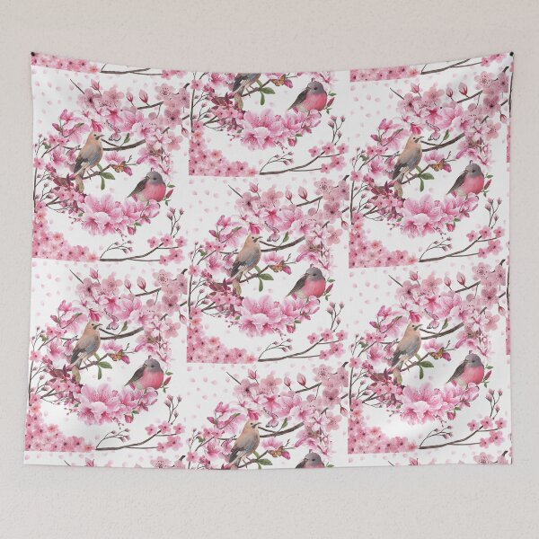 Item preview, Cute Birds Perched on Cherry blossoms - Cottagecore Botanicals designed and sold by ttsayt1earth.