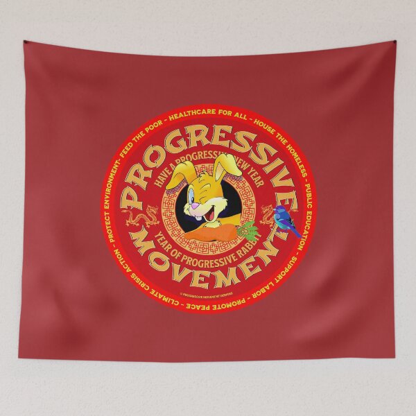 Item preview, PMD00195 Progressive Movement Designs Have a Progressive New Year on red  in Chinese New Year of rabbit motif with Progresive Birdie designed and sold by ProgressiveLeft.