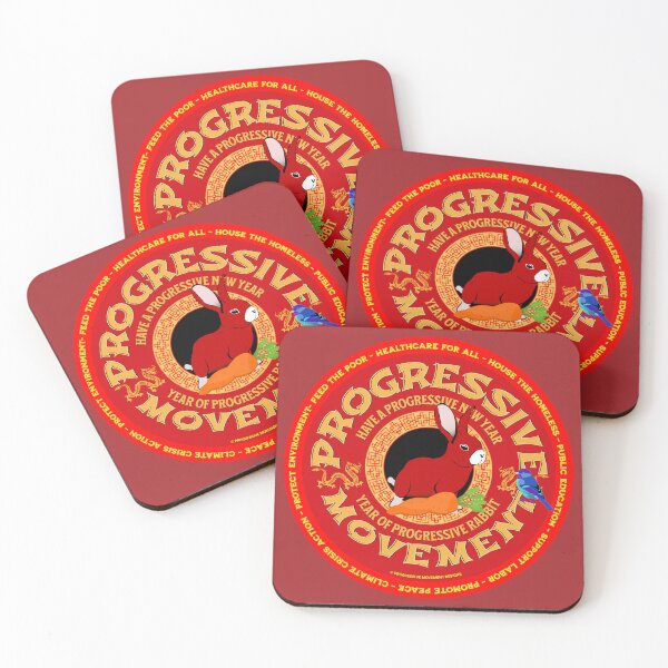 Item preview, PMD00196 Progressive Movement Designs Have a Progressive New Year on red  in Chinese New Year of rabbit motif with Progresive Birdie designed and sold by ProgressiveLeft.