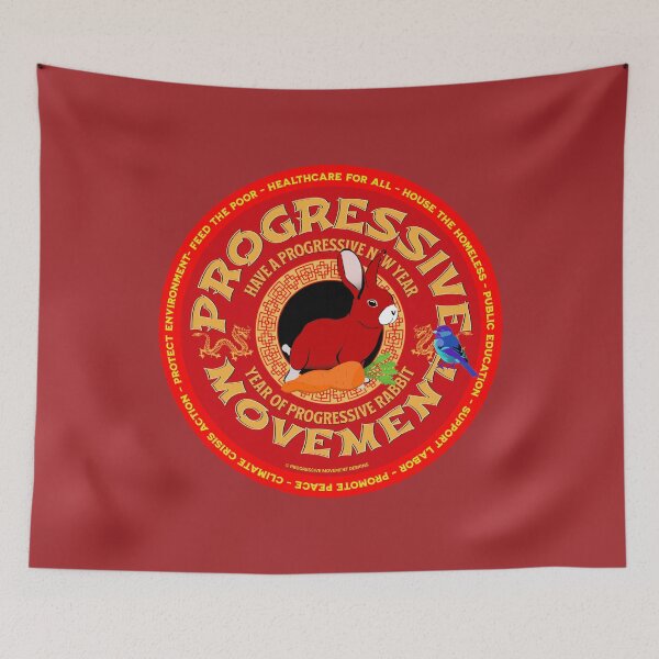 Item preview, PMD00196 Progressive Movement Designs Have a Progressive New Year on red  in Chinese New Year of rabbit motif with Progresive Birdie designed and sold by ProgressiveLeft.
