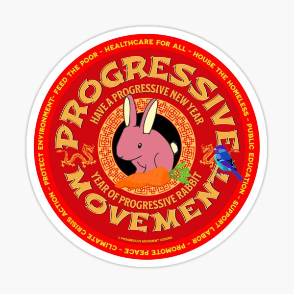 Item preview, PMD00197 Progressive Movement Designs Have a Progressive New Year on red  in Chinese New Year of rabbit motif with Progresive Birdie designed and sold by ProgressiveLeft.