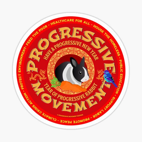 Item preview, PMD00198 Progressive Movement Designs Have a Progressive New Year on red  in Chinese New Year of rabbit motif with Progresive Birdie designed and sold by ProgressiveLeft.
