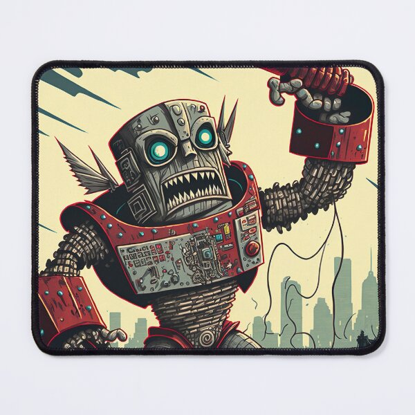 Item preview,  giant robot cyborg attacking the city - Japanese style designed and sold by KoolArtDistrict.