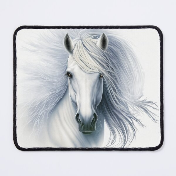 Item preview, White Horse with flowing mane - Pencil Drawing - Messy Hair designed and sold by photo4u2.