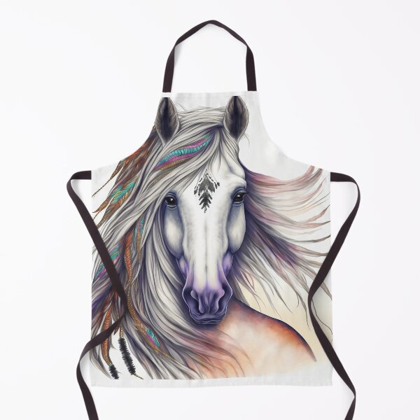 Item preview, Colorful White Horse with flowing mane - Pencil Drawing - Boho Horse Portrait designed and sold by photo4u2.