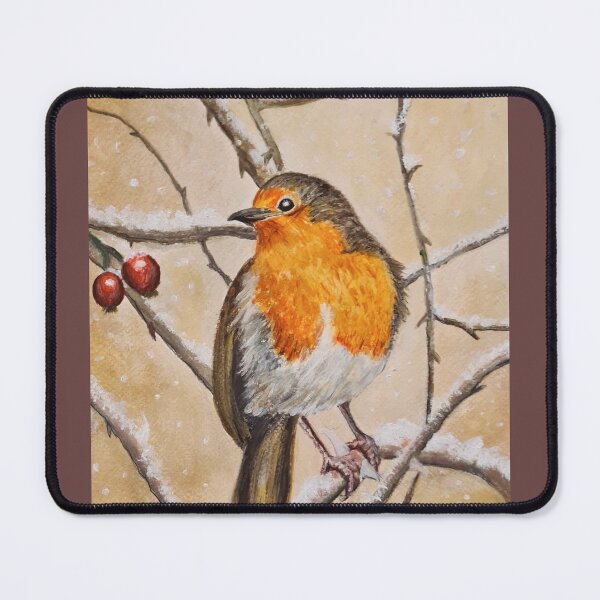 Item preview, Winter Robin on Hawthorne bush. Watercolour painting designed and sold by OilPaintsHatts.