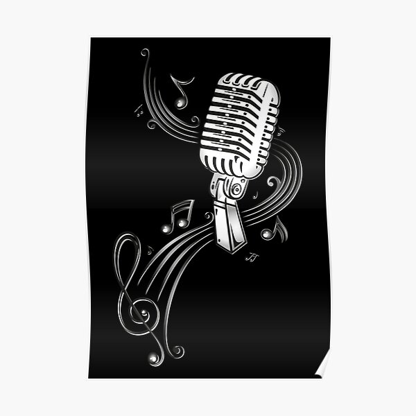Retro microphone with music notes and clef." Poster Sale by ChristineKrahl Redbubble