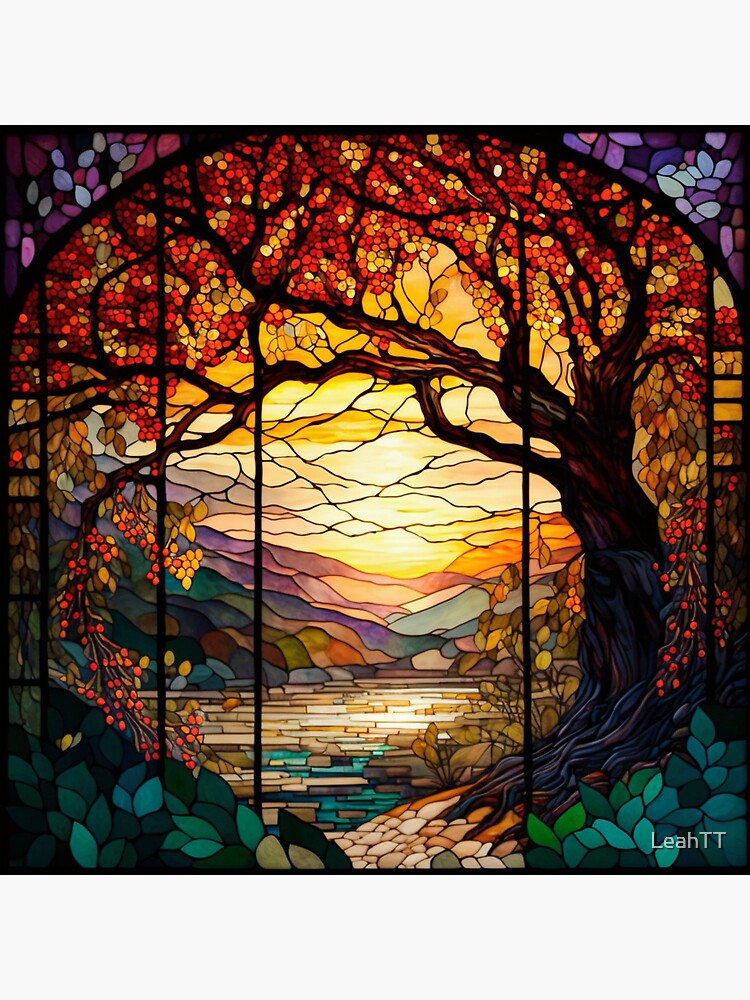 Autumn Leaves Stained Glass Red Orange store Frit Tree with Free Shipping