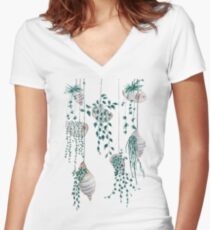 Hanging plants in seashells Women's Fitted V-Neck T-Shirt